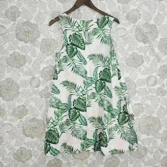 C&C California 100% Linen Leaves Printed Mini Tank Dress M Unlined - Picture 2 of 8